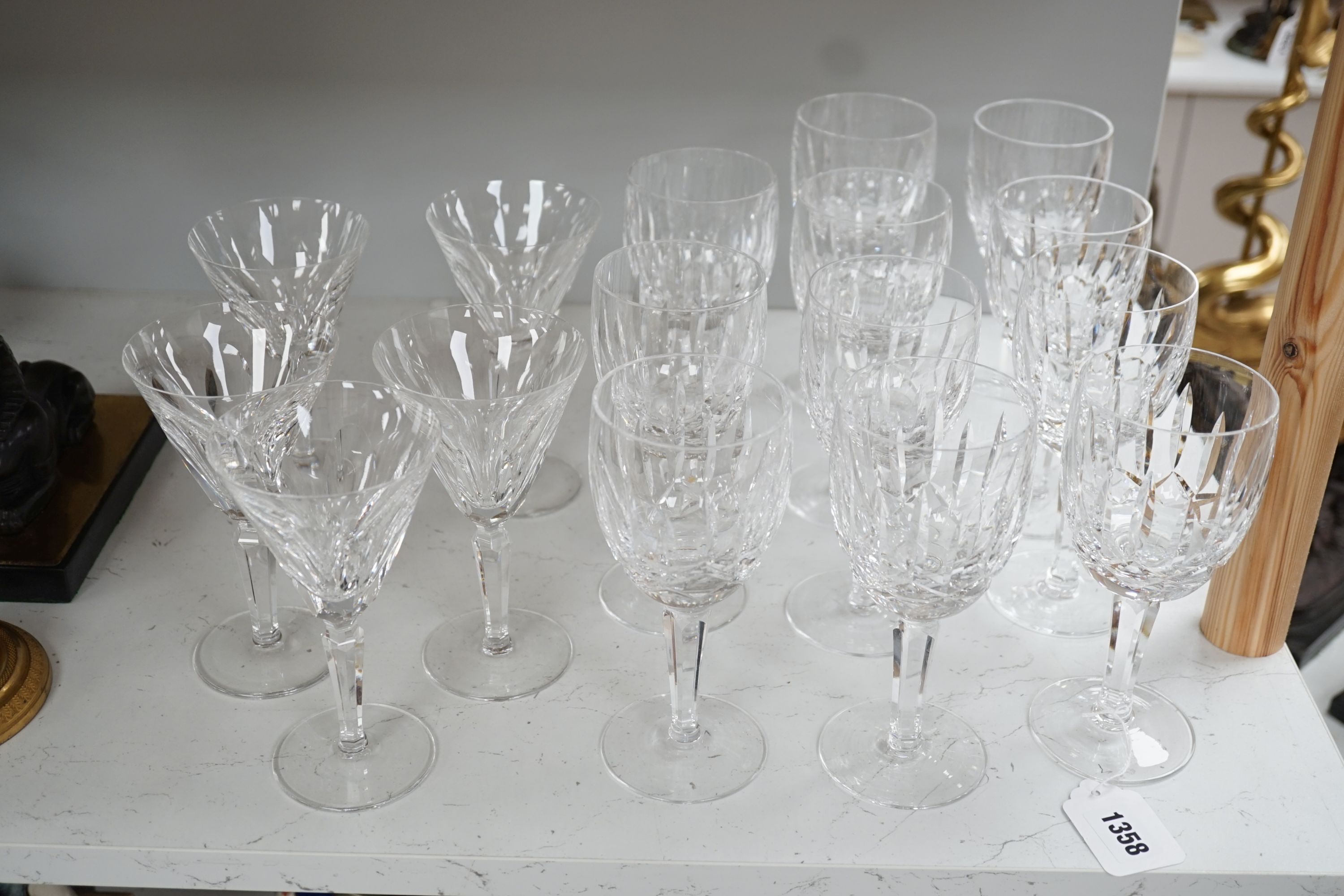 A suite of Waterford glass, 5 flutes, 11 wine glasses, Lismore and Sheila patterns